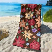 Cute flower wind colorful flower pattern polyester microfiber beach towel is highly absorbent, suitable swimming beach outings W40*H60(CM)