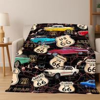 Retro Route66 Amerika Motinos Kelio Ženklas Flanelinis Antklodas Minkštas Šiltas Užklotas Miegamajam Svetainei Lovai Kelionei Stovyklavimui Iškylai Size: 75*100cm, Weight: 230 GSM gray