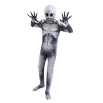 Halloween Ghost Skin Costume Grim Reaper Costume Scary Skeleton Tights Shadow Demon Bodysuit Costume for Kids Dress Up Party 110 gray