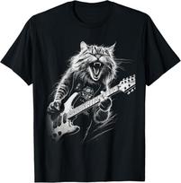 Rokenas Katė Grojanti Gitara vyriški moteriški Juokingi Gitara Katė Marškinėliai S gray
