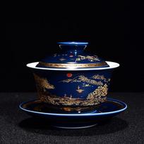 140ml Chinese Traditional Ceramic Gaiwan Porcelain Teacup Handmade Landscape Tea Bowl Household Beauty Tea Infuser Teaware 9.3x8.3cm  140ml blue