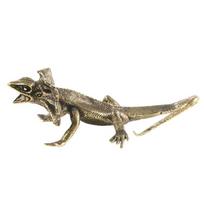 Large Sized Animal Bronze Figure Ancient Appearance Display Bronze Frilled Lizards Statue For firepit display Or Cabinet 1 beige