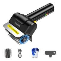 Nešiojamas kepsninės valymo šepetėlis Nerūdijančio plieno volelinis grotelių valymo šepetėlis Namų naudojimui with 1Pc Brush Head black