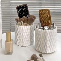 Rotating Makeup Brush Cup Holder Storage Box Organizer Multi-Functional Desktop Eyebrow Pencil Makeup Brush Organizer Holder brown