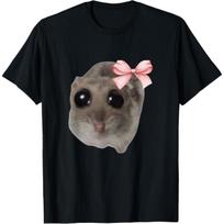 Sad Hamster Meme with Bow T-Shirt S