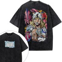 Hot Anime JoJos Bizarre Adventure Kakyoin Noriaki Clothing Men Women Tshirts Washed Cotton Tee Retro Tshirt Harajuku T Shirt M gray