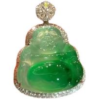 Imperial Green Jade Guanyin Buddha Pendant Necklace with Floating Flowers beige