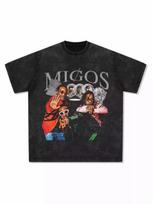Migos HipHop Rap Amerikietiški trumpomis rankovėmis marškinėliai Gatvės stilius Retro spausdinimas Kaimiškas skalbtas grynos medvilnės apvalia kaklo iškirpte 3XL įvairiaspalvis