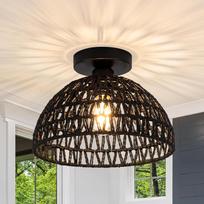 Metal Dual Ring Semi Flush Mount Ceiling Light Lamp, For Bedroom, Black Color juoda