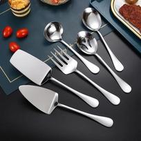 6Pcs Stainless Steel Catering Serving Utensils Set for Party Buffet Dinner, Spoon Fork Shovel Cake Server Tableware black