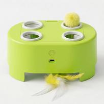 3-in-1 Smart Cat Toy: Cheese House Turntable with Whack-a-Mole and Feather Teaser for Boredom Relief žalia