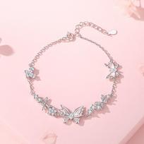 Tichia Starlight S925 Sterling Silver Pink Butterfly Bracelet for Women 925 Silver white