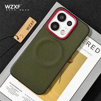 Case For Oppo Reno 16 Pro 5G Case For MagSafe Magnetic Nylon Woven Matte Leather Skin-friendly Phone Back Cover Bumper OPPO Reno16 5G žalia