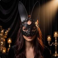 Edgy Leather Hare Face Covering | pronouncedEar Silhouette, Open Eye Cutouts, Bunny