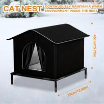 Winter Outdoor Cat House Insulated Waterproof Elevated Warm Bed Shelter for Stray Cats Kittens Small Animals Patio Garden Use black