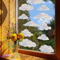 Cloud Suncatcher Window Stickers -   Effect, PVC Static Cling Glass Decals For Home Decor & Bird Strike Prevention One Size gray