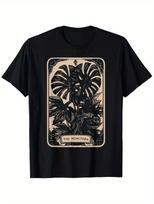 Men's Black Monstera Deliciosa Tarot Card Graphic T-Shirt - Soft Breathable Cott S beige