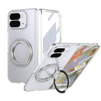 Case for Google Pixel 10 Pro Fold Highly Transparent Ice-effect Rotating Magnetic Aluminum Stand with Front Glass Screen Protect PC&Case & Holder&Google Pixel 10 Pro Fold sidabras