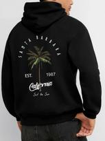 Retro Surf Theme Men Hip Hop Sports Pullover Santa Barbara Scenic Text Palm Graphic Comfort Loose Outdoor Hooded Top S