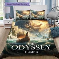 The Odyssey Ancient Greek Ship Sea God Print 3‑Pieces Duvet Cover Set Mythology Bedding Bedroom Home Decor Without Pillow Core Comforter 135x200cm beige