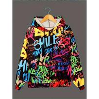 Street Letter Graffiti Paint Art Spray Long Sleeve Athletic Hoodie S black