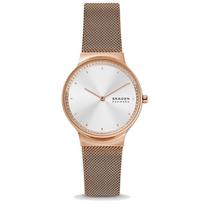SKAGEN Freja Rausvo aukso moteriškas kvarcinis laikrodis Nerūdijančio plieno 3ATM 34mm Baltas Sidabrinis lengvumas SKW3020 rožinio aukso spalvos