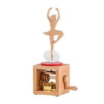 Sophisticated Wood Music Box with Hand Cranked Movement Cartoon Animal Figurine Musical Desktop Ornament for Collectors beige