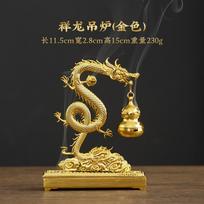 Chinese Feng Shui Golden Dragon Incense Burners with Hulu Fragrance Plate Auspicious Animal Statue Home Office Meditation Decor black