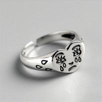 Simple Creative Sad Cry Face 925 Sterling Silver Jewelry Personality Tearful Expression Heart Shaped Opening Rings TYB444 gray
