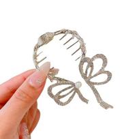 Elegant Rhinestone Inlaid Bun Hair Clip Bowknot Shape Faux Pearl Ponytail Holder Anti-slip Teeth Back Head Hair Claw Headwear auksinė
