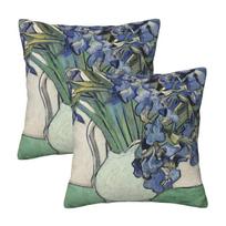 Vincent Van Gogh Irises Art Flowers 2 Pcs Square Pillowcase Pillow Cover Cushion Throw Pillow For Home Car Peach skin 18*18(CM)-2Pcs black