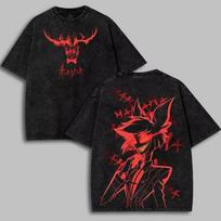 Hazbins els Alastor Vox Devil Printd Retro Washed T-shirt Streetwear 2026 Hip Hop Vintage Men W XS black