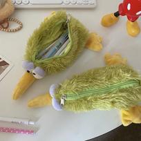 Kawaii Žalias Paukštis Pliušinis Maišelis Pieštukinė Užtrauktuku Pūkuotas Didelės Talpos Kivio Pieštukų Krepšys Mokyklinės Raštinės Reikmenų Laikymo Maišelis Reikmenys