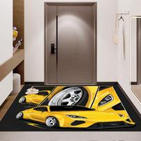 Yellow Widebody Sport Car Comic Print Area Rug Non‑Slip Rectangular Floor Mat Tuning Auto Decor for Gaming Bedroom Living Room 40x60cm( 15x23in ) gray
