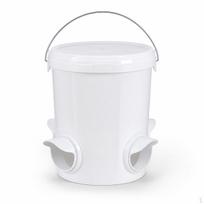 Automatic Chicken Feeder Bucket for Poultry, Gravity Feed Food Dispenser, Outdoor White 4 white