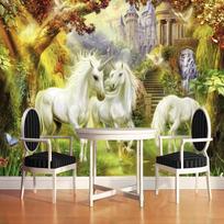 Freska Fantazijos Miškas Baltas Arklys Tapetai Europos Stilius 3D Nuotraukų Tapetai Lovagalis Svetainė Namų Dekoras 3D Freskos 200 cm(W) x 140 cm(H) white