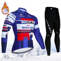 Winter Men's Cycling Outfit Thermal Fleece Jersey Bib Set Costume Bike Mountain Uniform Pants QUICK STEP Mtb Clothing Suit 2024 S blue