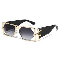Steampunk Rectangle Sunglasses Women Men Luxury Hollow Metal Frame Sun Glasses Vintage Punk Hexagon Eyewear gray