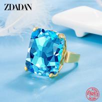 925 prabos sidabro 18K aukso didelis cirkonio žiedas moterims Madingi papuošalai 10 blue