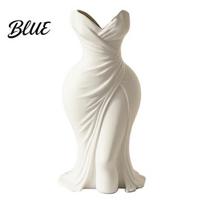 Artistic Human Body Vase Elegant Dress Shaped 3D Printed Vase Modern Minimalist Sculpture for Pleated Skirt Sculptural Home Decor Dressing gray