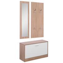 3-in-1 prieškambario baldų komplektas Drabužių kabykla Veidrodis Batų spintelė Sandėliavimo organizatorius Su kabliukais Medžio spalvos 80 x 27 x 46.5 cm