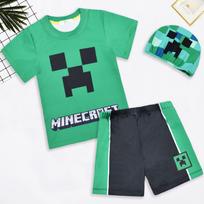 Minecraft Vaikų maudymosi kostiumas 3 dalių rinkinys Berniukams Mergaitėms Paplūdimio maudymosi kostiumas Apsauga nuo UV spindulių Apsauginis kostiumas nuo bėrimų 120 yards žalia