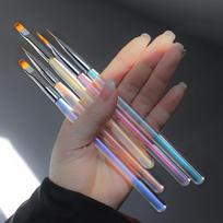5Pcs/set Nail Brush Sweeping Pen Aurora Light Therapy Pen Round Head Nail Paint Pen Blending Thread Brush Full Set of Tools gray