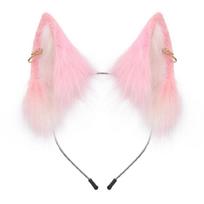 Dirbtinių kailių Katės Lapės Ausys Lankelis Moterims Helovino Cosplay Kostiumo Plaukų Aksesuarai Kailiniai Gyvūnų Ausys Plaukų Lankelis pink