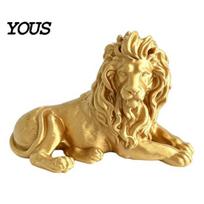 Gold Lion Figurine for Office Golden Lying Resin Figurine, 3D Printed Recumbent Statue, Sophisticated Entrance Decor Sculpture Desk auksinė