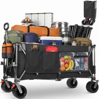 XXXL Foldable Wagon 300L 250KG Load Capacity, 130cm Extended, Extra Width 17x10 cm All-Terrain Wheels, Patented 4-Way Instant Setup, Black 130 x 65.5 x 116.8 cm