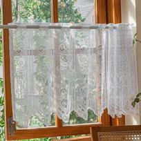 Floral Embroidery White Lace Short Window Sheer Through-shaft Type Translucent Short Window Curtain Decorative Breathable 39.37x17.72 in white