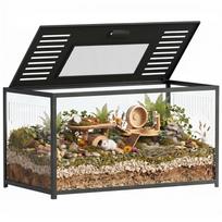 Žiurkėno narvas Graužikų buveinė 360° panoraminis vaizdas Tvirtos metalinės konstrukcijos Gilus vandeniui atsparus skyrius 100x50x52,5 cm Juodas