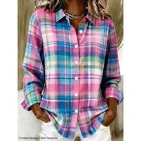 Elegant Special Edition Women's Printed Shirt Long Sleeve Button Up Shirt S blue
