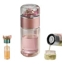 500 ml/17 oz arbatinis puodelis su infuzoriumi, dvigubo sluoksnio stiklinis kelioninis puodelis, sietelis birioms arbatos lapeliams, stiklinis puodelis D gray